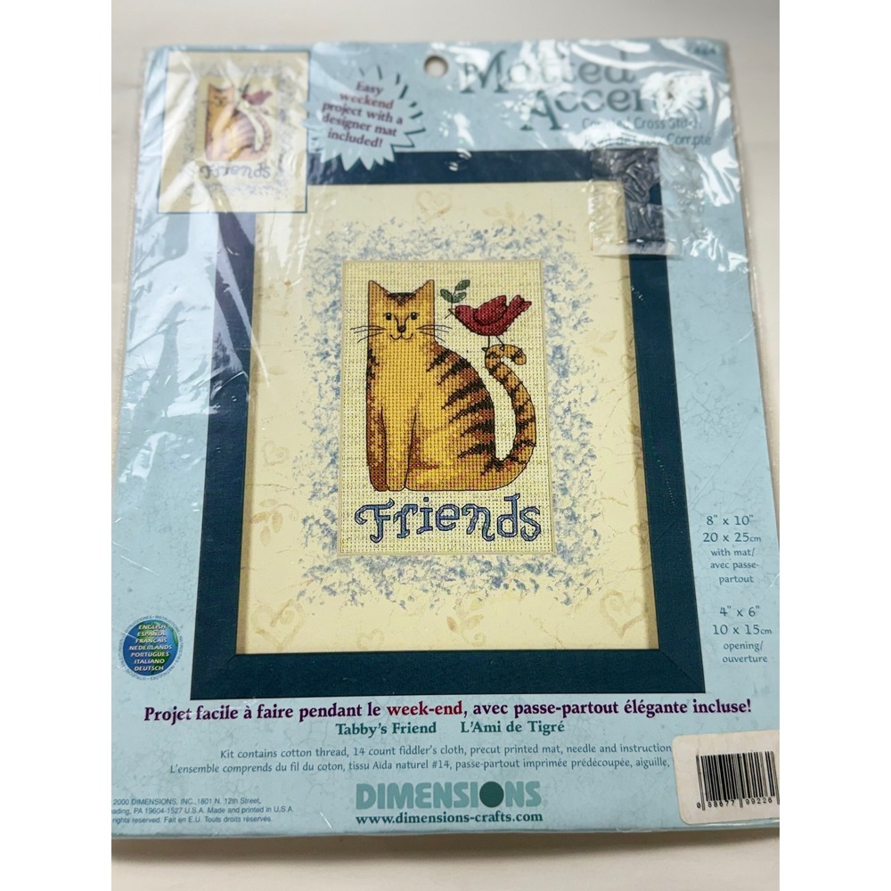 Vintage Dimensions Matted Accents Counted Cross Stitch Tabby's Friend Cat Bird